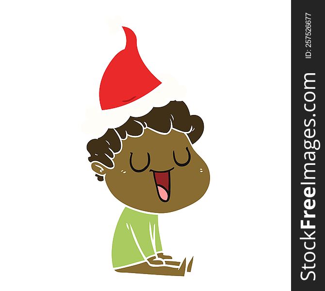 laughing hand drawn flat color illustration of a man wearing santa hat. laughing hand drawn flat color illustration of a man wearing santa hat