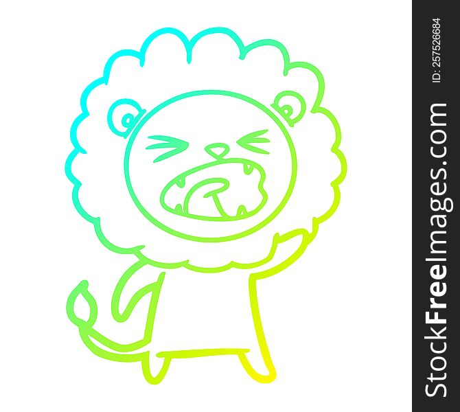 Cold Gradient Line Drawing Cartoon Angry Lion