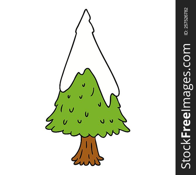 hand drawn cartoon doodle single snow covered tree