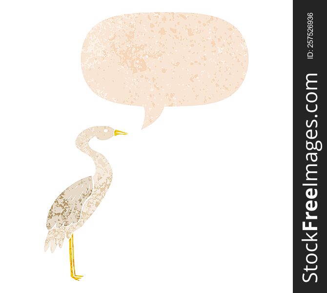 Cartoon Stork And Speech Bubble In Retro Textured Style