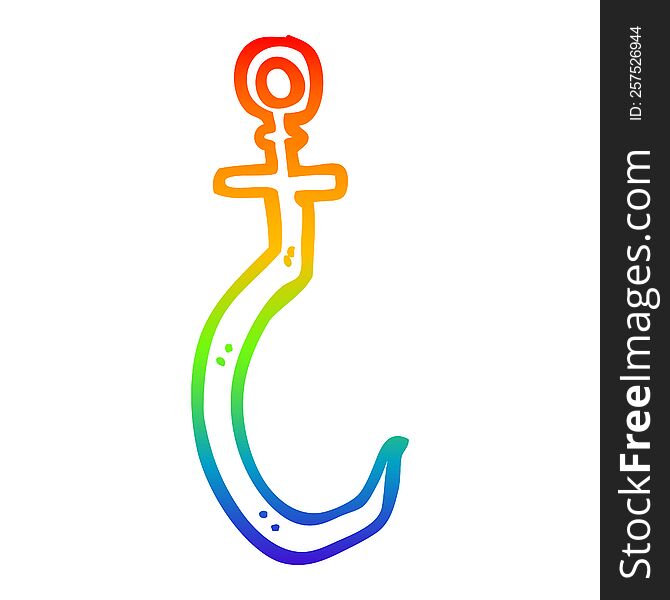 rainbow gradient line drawing of a cartoon fish hook