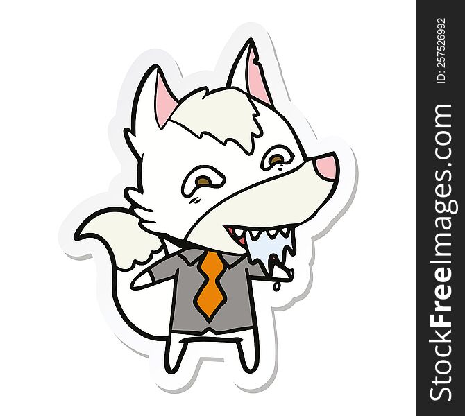 sticker of a cartoon hungry wolf in office clothes