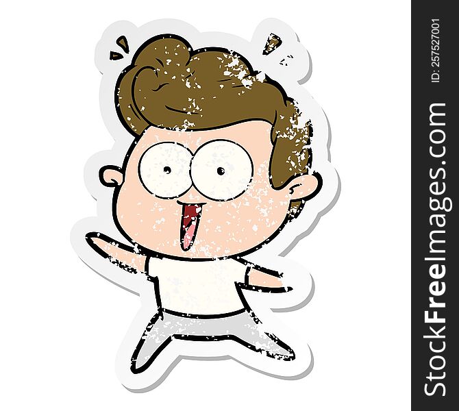 Distressed Sticker Of A Cartoon Excited Man