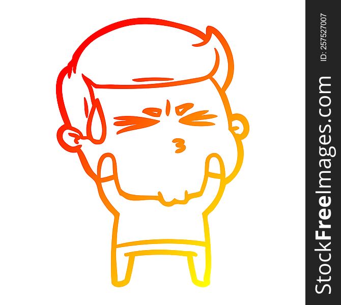 Warm Gradient Line Drawing Cartoon Frustrated Man