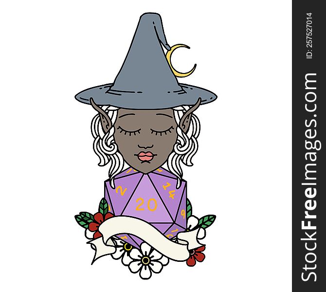 Elf Mage Character With Natural Twenty Dice Roll Illustration