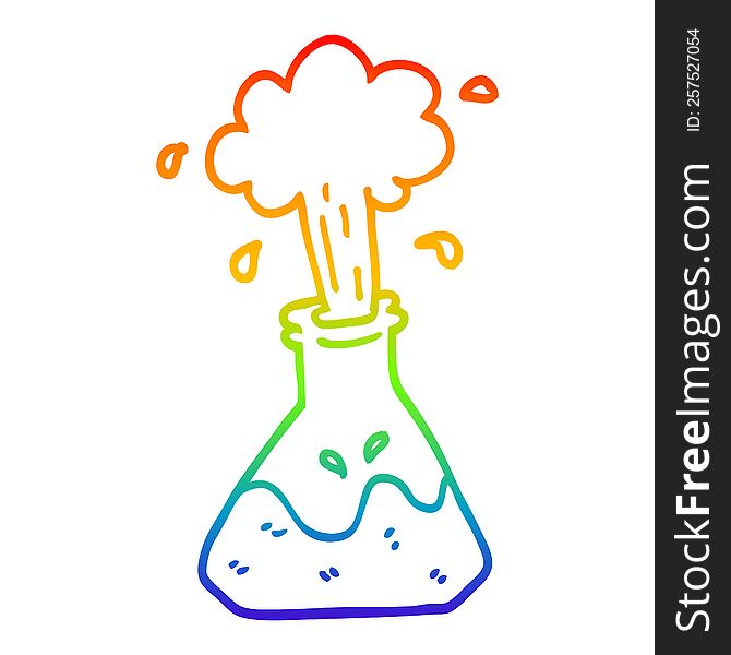 rainbow gradient line drawing of a cartoon exploding chemical set