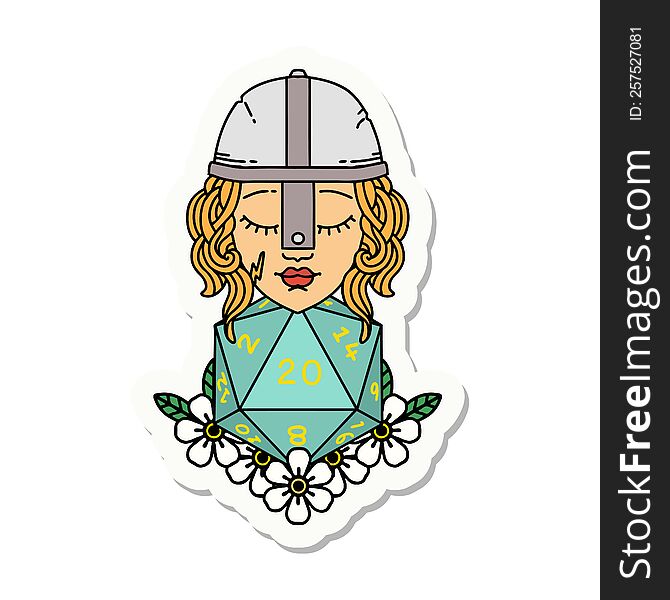 Human Fighter With Natural 20 D20 Dice Roll Sticker