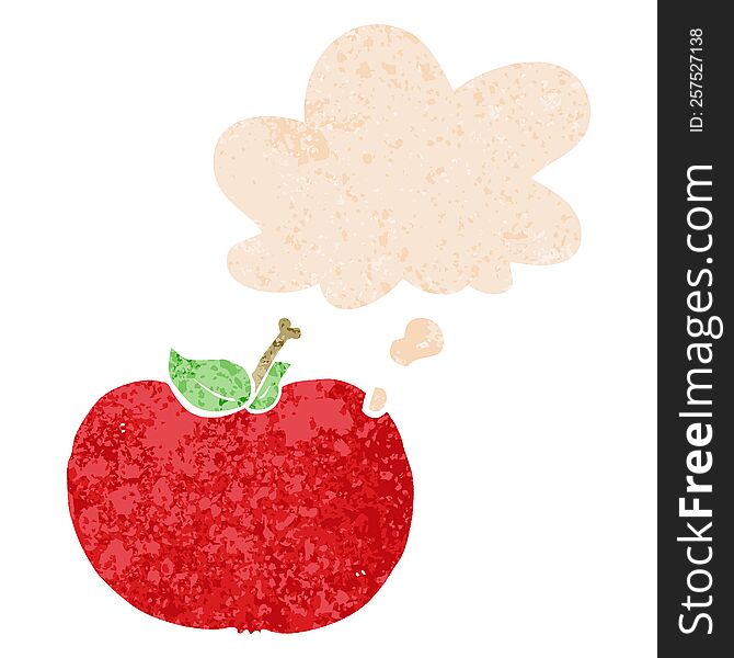 Cartoon Apple And Thought Bubble In Retro Textured Style