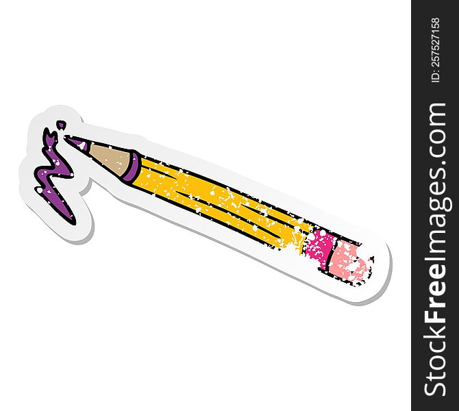 hand drawn distressed sticker cartoon doodle of a coloured pencil