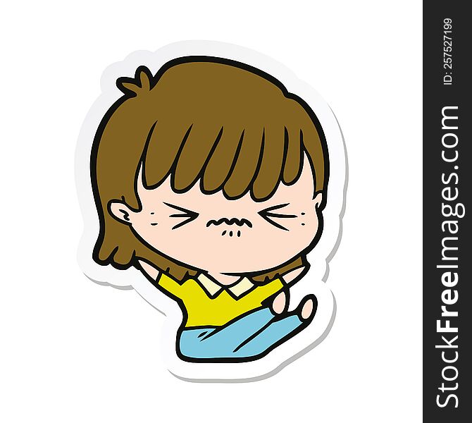 sticker of a annoyed cartoon girl falling over