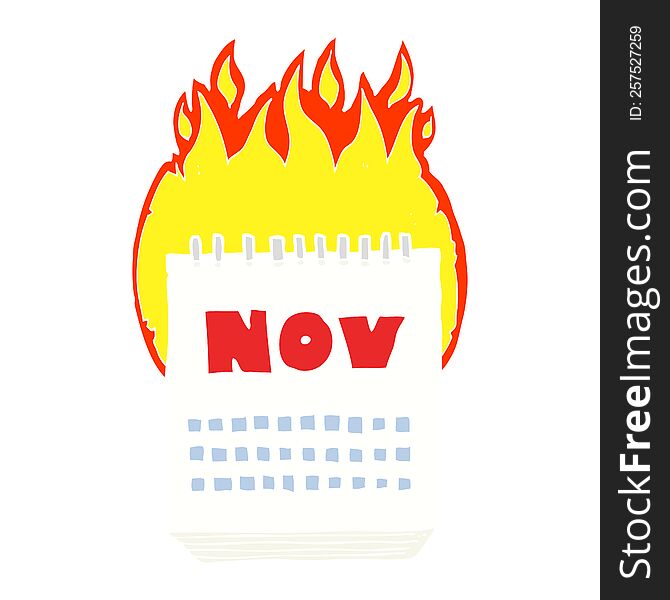 flat color illustration of a cartoon calendar showing month of November