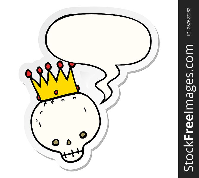 cartoon skull with crown with speech bubble sticker. cartoon skull with crown with speech bubble sticker