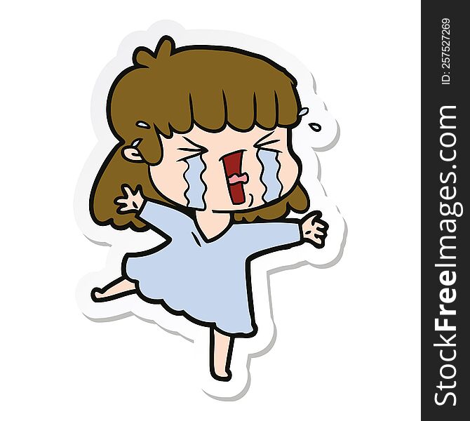 sticker of a cartoon woman in tears