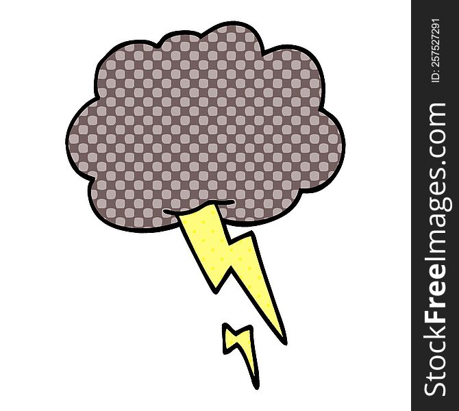 cartoon doodle storm cloud with lightning