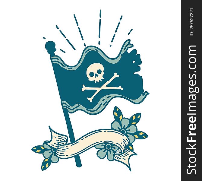 Banner With Tattoo Style Waving Pirate Flag