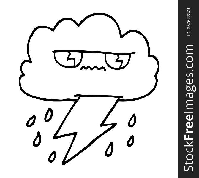 line drawing cartoon thunder weather cloud