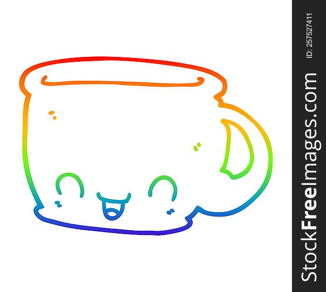 Rainbow Gradient Line Drawing Cartoon Cup Of Coffee