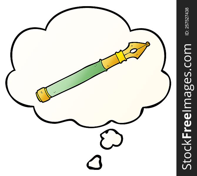cartoon fountain pen with thought bubble in smooth gradient style