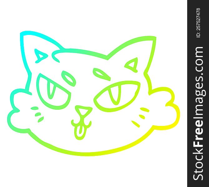 cold gradient line drawing of a cartoon cats face