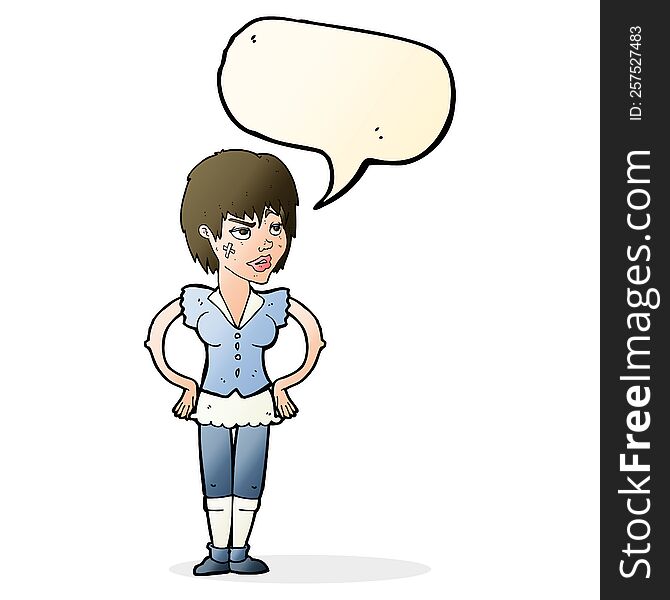 Cartoon Tough Woman With Hands On Hips With Speech Bubble