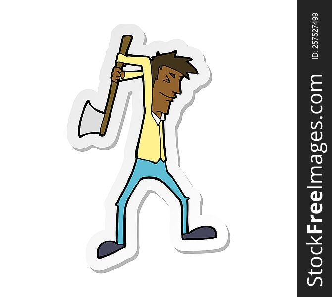 sticker of a cartoon man swinging axe