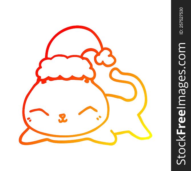 Warm Gradient Line Drawing Cute Cartoon Christmas Cat