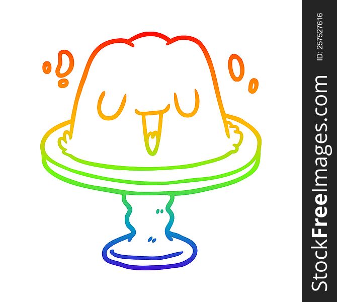 rainbow gradient line drawing of a jelly on plate wobbling