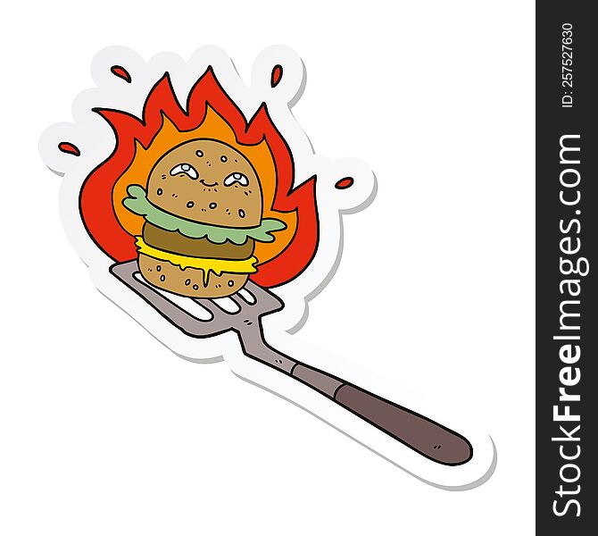 sticker of a cartoon burger cooking