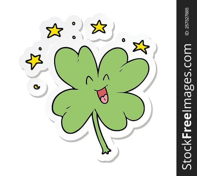 Sticker Of A Happy Cartoon Four Leaf Clover