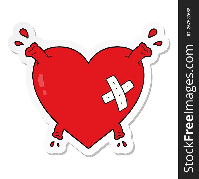 Sticker Of A Cartoon Heart Squirting Blood