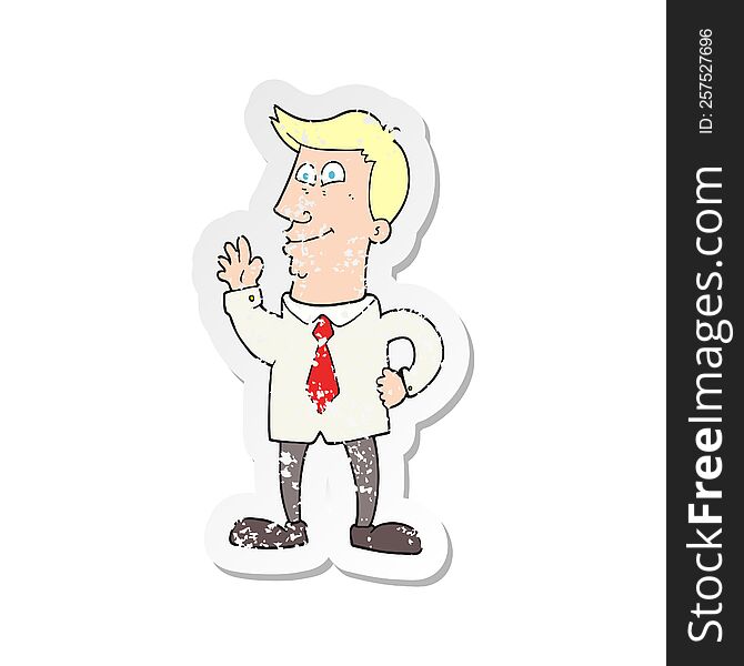 Retro Distressed Sticker Of A Cartoon Waving Man