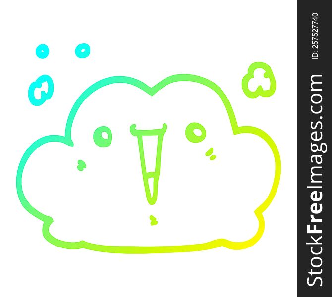 cold gradient line drawing of a cute cartoon cloud