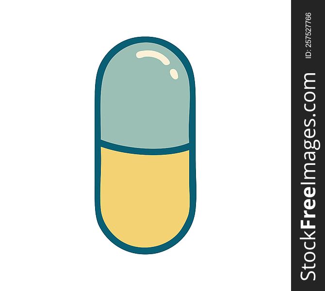 iconic tattoo style image of a pill. iconic tattoo style image of a pill