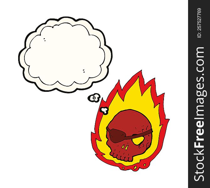 Cartoon Burning Skull With Thought Bubble