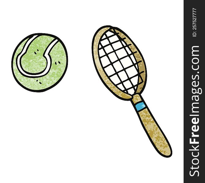 cartoon doodle tennis racket and ball