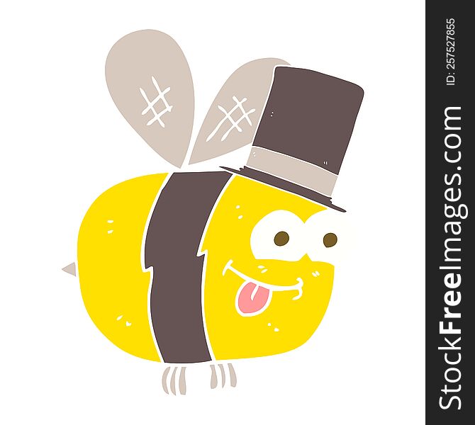 flat color illustration of bee wearing hat. flat color illustration of bee wearing hat