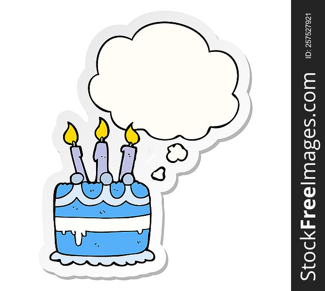 Cartoon Birthday Cake And Thought Bubble As A Printed Sticker