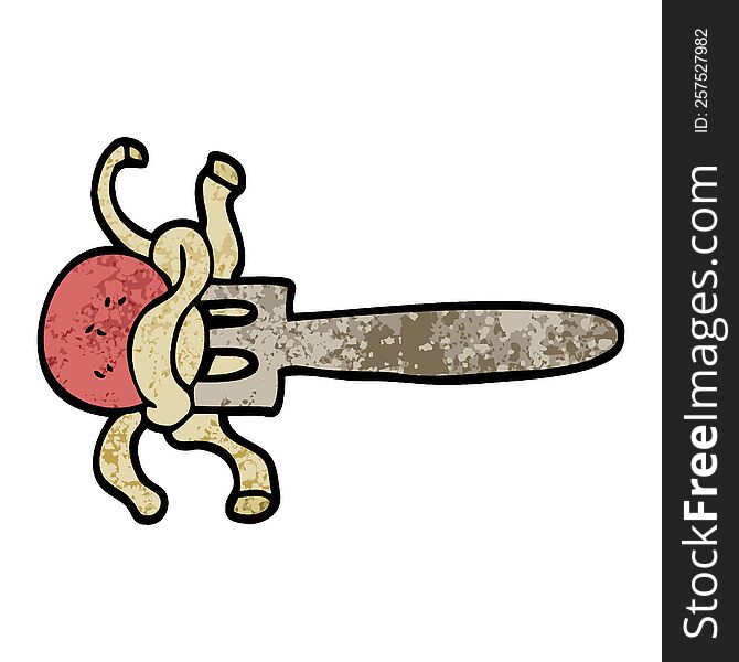grunge textured illustration cartoon meatball on fork