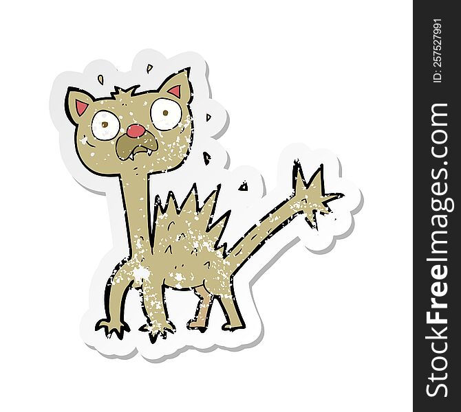 retro distressed sticker of a cartoon scared cat