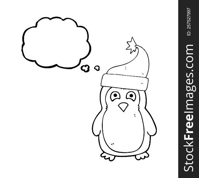 Thought Bubble Cartoon Christmas Robin Wearing Santa Hat