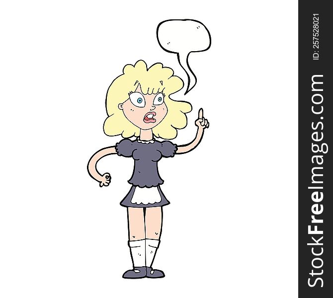 cartoon worried maid with speech bubble