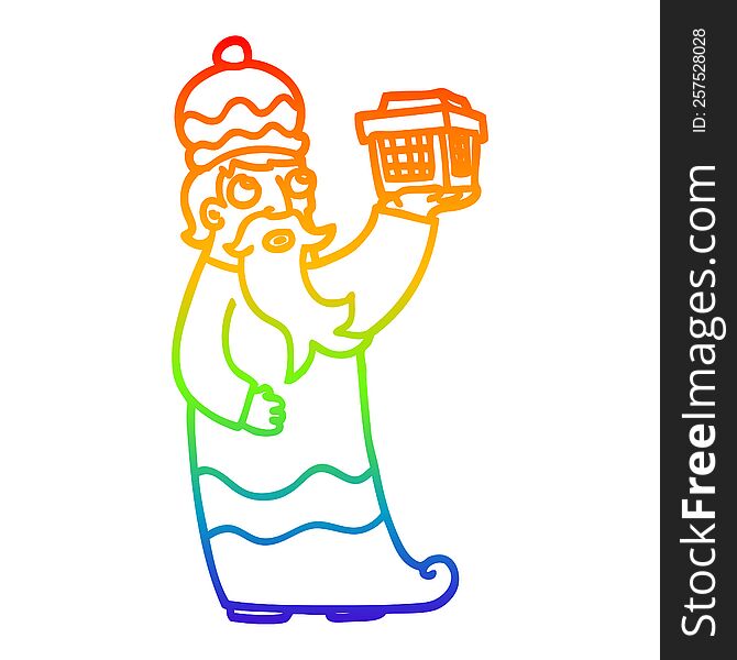 Rainbow Gradient Line Drawing One Of The Three Wise Men Cartoon
