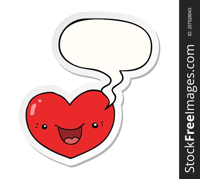 cartoon love heart character with speech bubble sticker