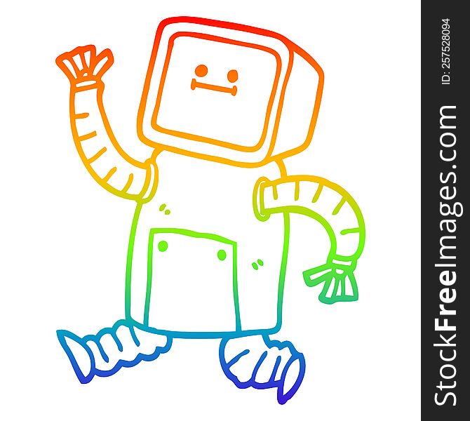 Rainbow Gradient Line Drawing Cartoon Robot Running