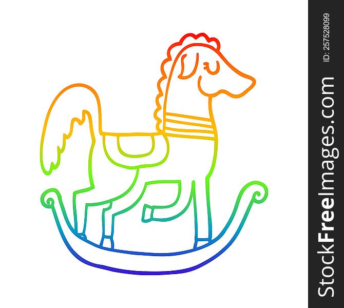 rainbow gradient line drawing of a cartoon rocking horse