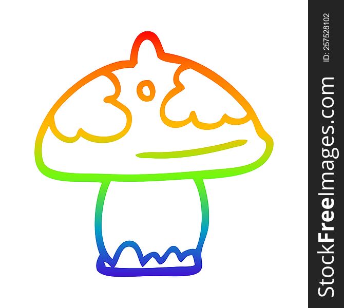 Rainbow Gradient Line Drawing Cartoon Mushroom