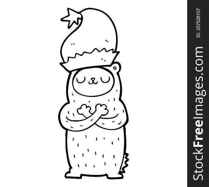 cartoon bear wearing christmas hat