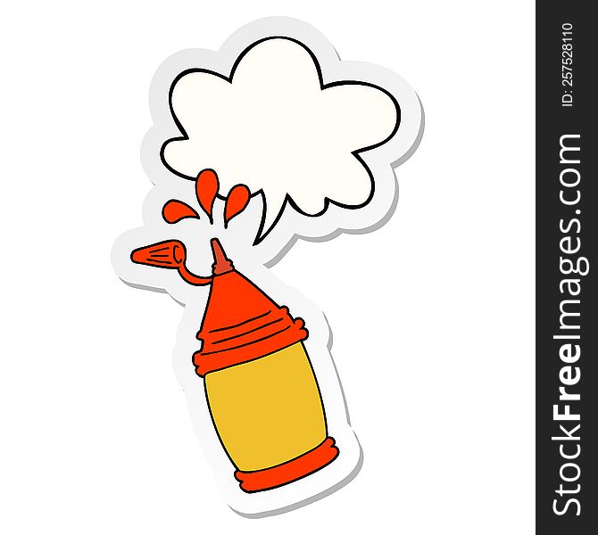cartoon ketchup bottle with speech bubble sticker
