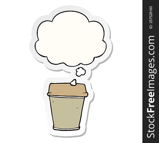 Cartoon Take Out Coffee And Thought Bubble As A Printed Sticker