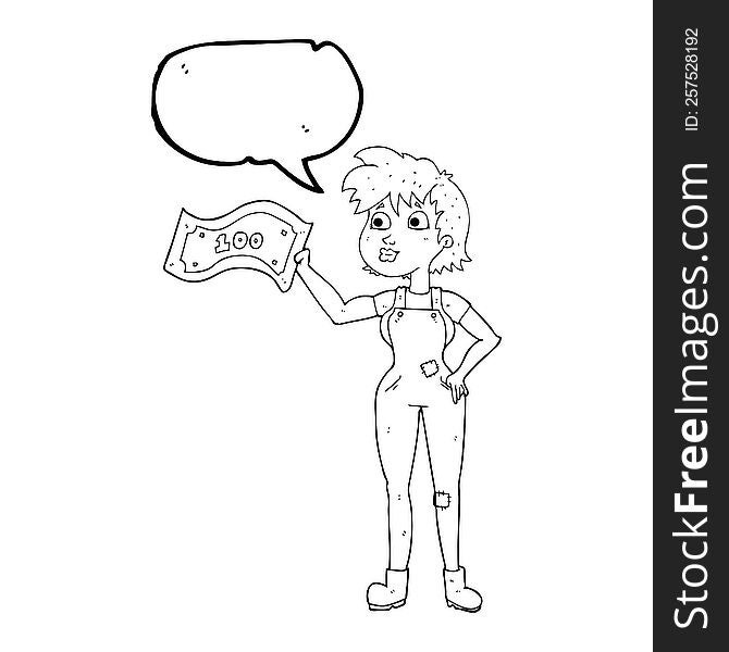 Speech Bubble Cartoon Confident Farmer Woman With Money